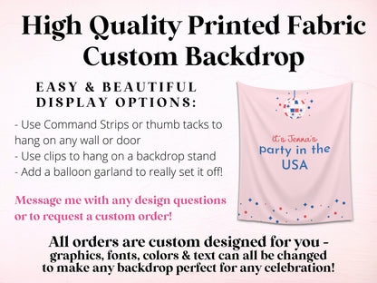 It's a Party in the USA Custom Text Party Backdrop | 4th of July Personalized Banner | Birthday, Bachelorette, 30th, Pool Party or BBQ Décor