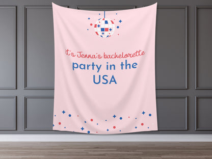 It's a Party in the USA Custom Text Party Backdrop | 4th of July Personalized Banner | Birthday, Bachelorette, 30th, Pool Party or BBQ Décor