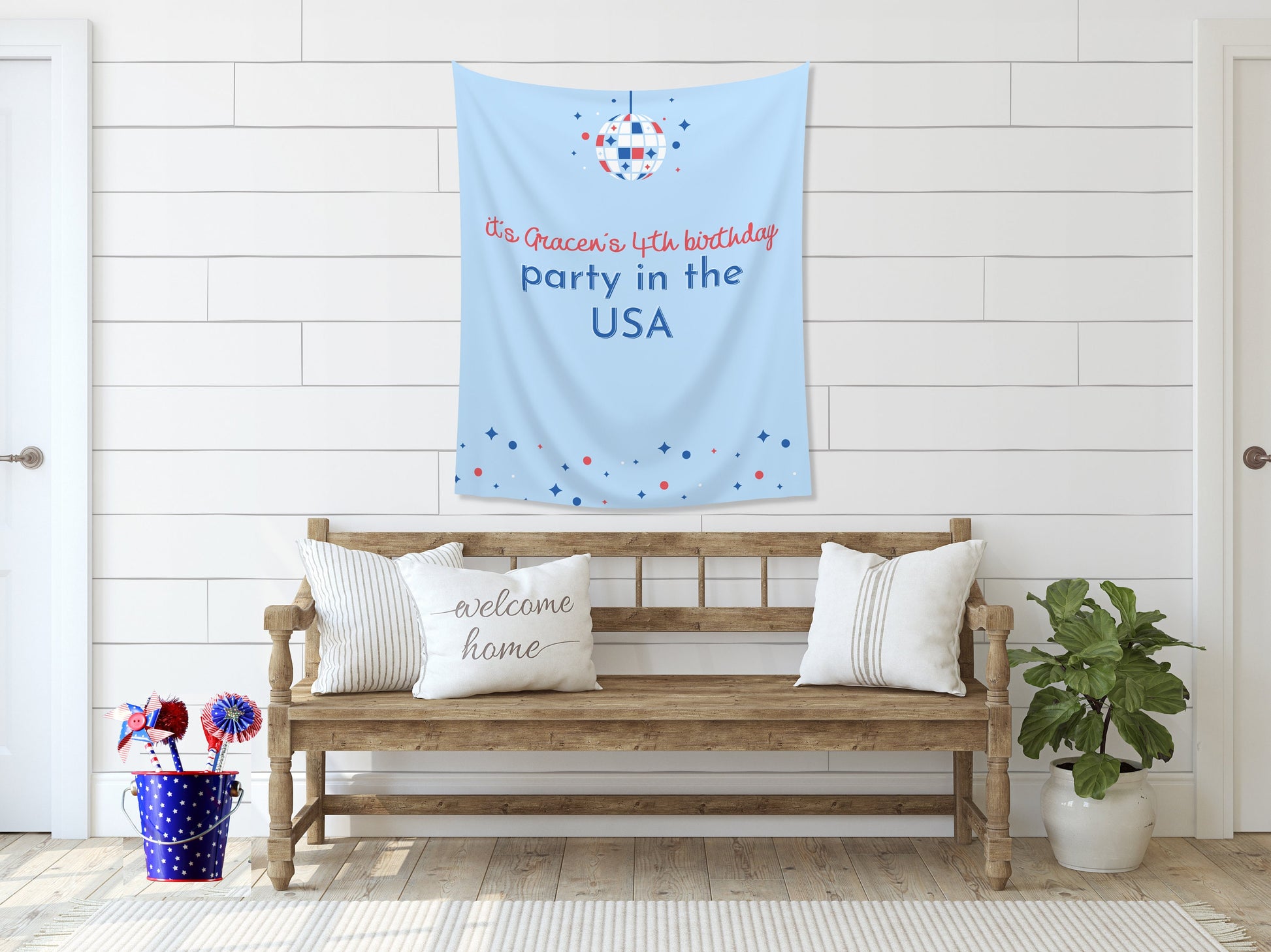 It's a Party in the USA Custom Text Party Backdrop | 4th of July Personalized Banner | Birthday, Bachelorette, 30th, Pool Party or BBQ Décor