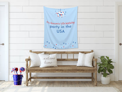 It's a Party in the USA Custom Text Party Backdrop | 4th of July Personalized Banner | Birthday, Bachelorette, 30th, Pool Party or BBQ Décor