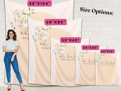 Boho Arch Floral Personalized Baby Shower Backdrop | Oh Baby Customizable Party Banner | Baby Shower Balloon Garland Décor