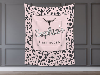 First Rodeo Customizable 1st Birthday Backdrop | Cow Print Custom Farm or Barn Party Banner