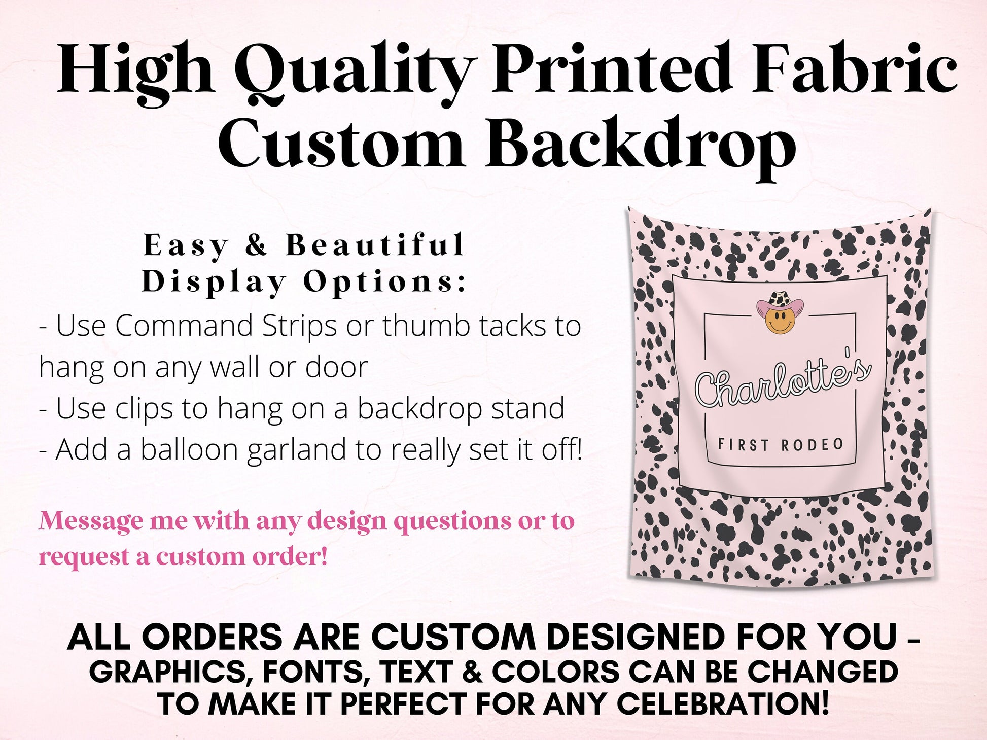 First Rodeo Customizable 1st Birthday Backdrop | Cow Print Custom Farm or Barn Party Banner