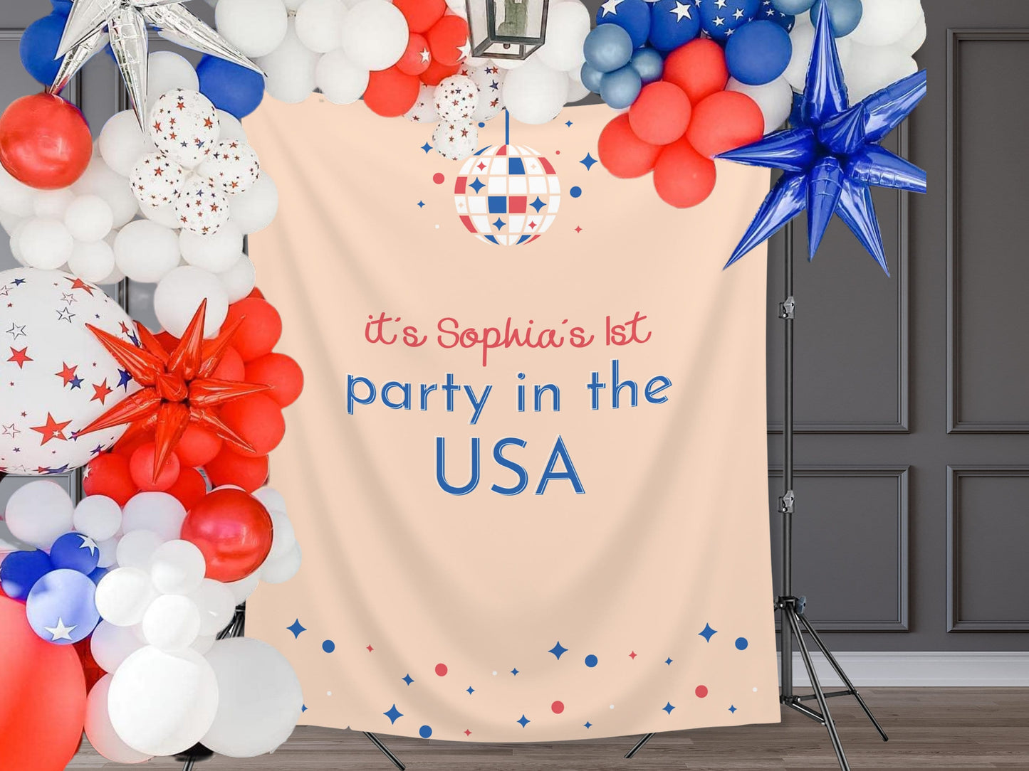 It's a Party in the USA Custom Text Party Backdrop | 4th of July Personalized Banner | Birthday, Bachelorette, 30th, Pool Party or BBQ Décor