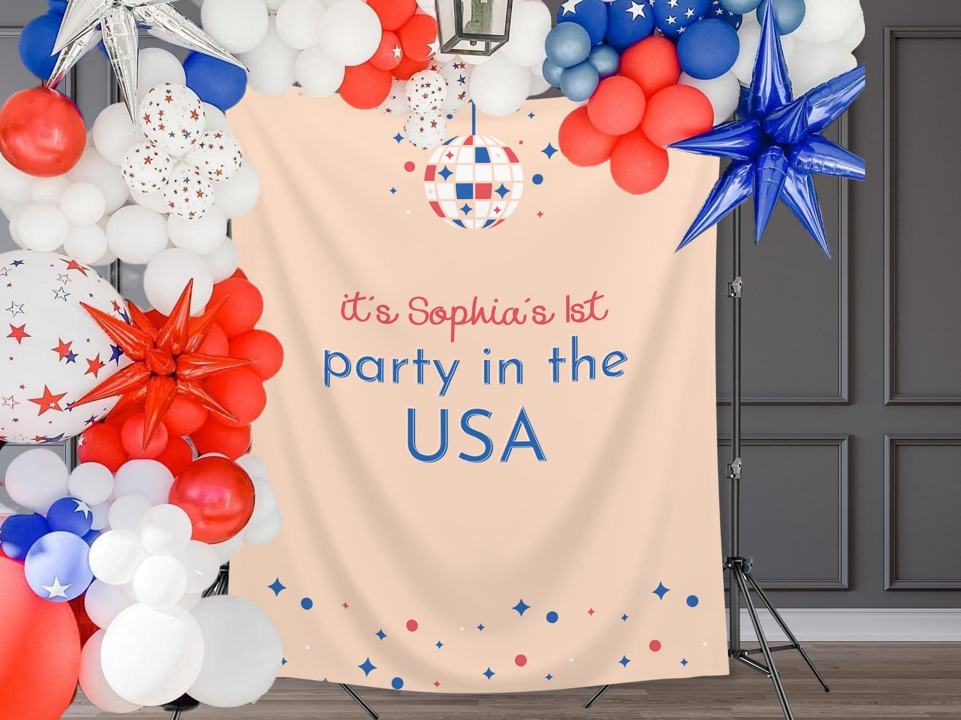 It's a Party in the USA Custom Text Party Backdrop | 4th of July Personalized Banner | Birthday, Bachelorette, 30th, Pool Party or BBQ Décor