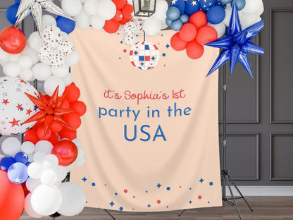 It's a Party in the USA Custom Text Party Backdrop | 4th of July Personalized Banner | Birthday, Bachelorette, 30th, Pool Party or BBQ Décor