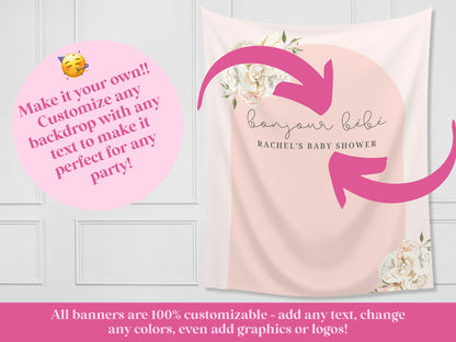 Boho Arch Floral Personalized Baby Shower Backdrop | Oh Baby Customizable Party Banner | Baby Shower Balloon Garland Décor