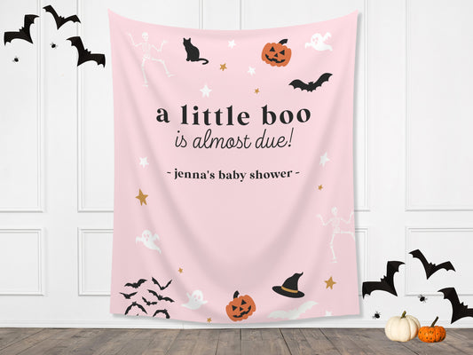 A Little Boo is Almost Due Halloween Baby Shower Backdrop | Customizable Baby Name Banner | Fall Gender Reveal or Baby Shower Décor