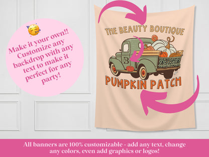 Pumpkin Patch Leopard Truck Custom Text Banner | Customizable Fall Backdrop | 1st Birthday, Kid Birthday, Fall Festival or Baby Shower Décor