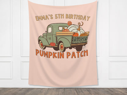 Pumpkin Patch Leopard Truck Custom Text Banner | Customizable Fall Backdrop | 1st Birthday, Kid Birthday, Fall Festival or Baby Shower Décor