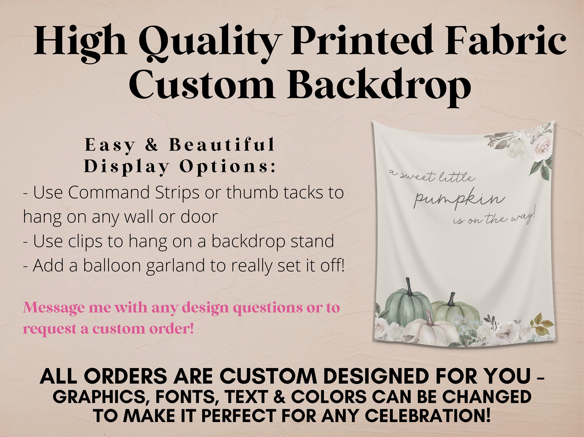 A Little Pumpkin Customizable Fall Baby Shower Backdrop | Sage Green Custom Pumpkin Autumn Floral Banner | September October Party Décor