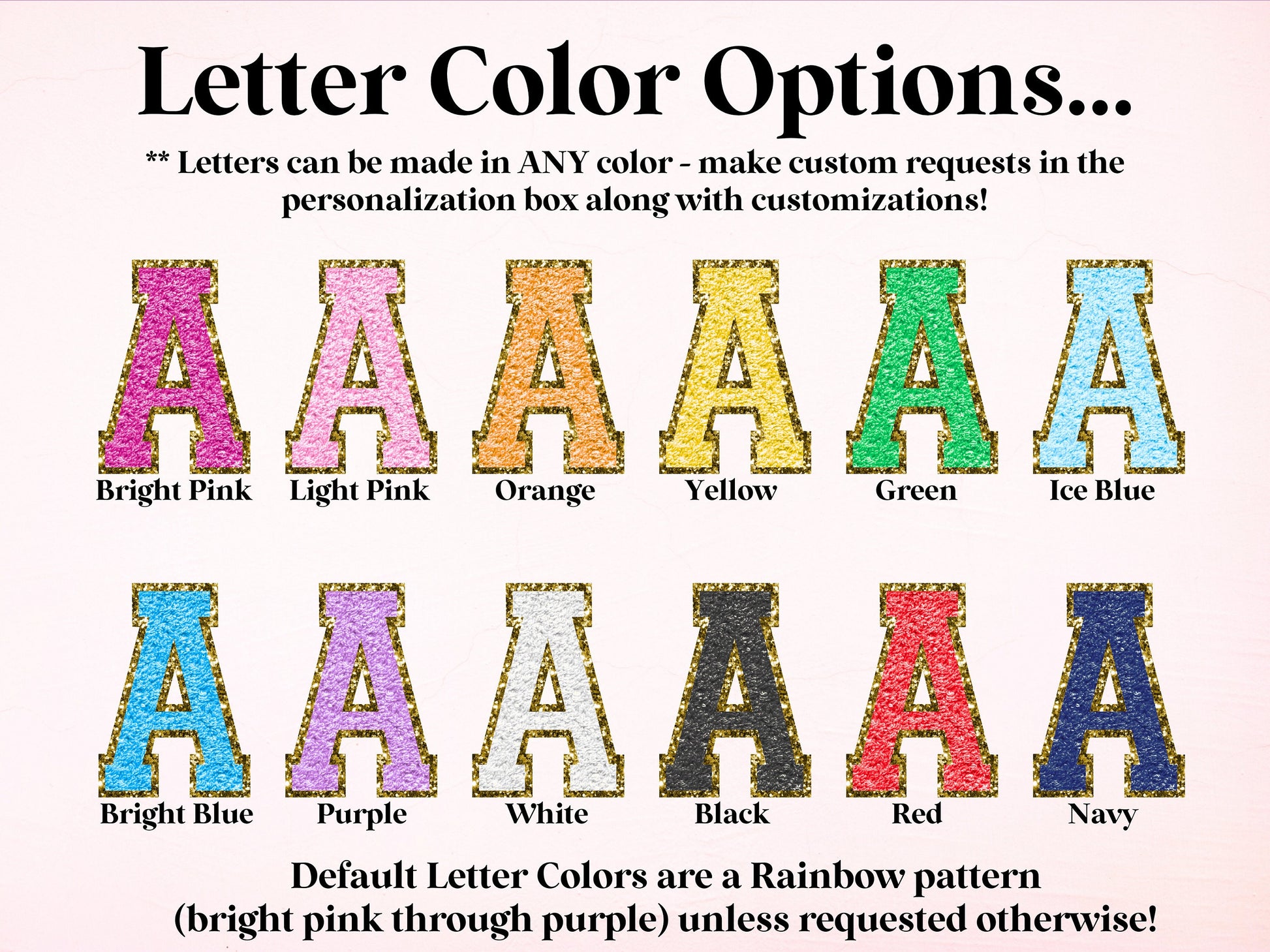 Preppy Patch Glitter Letter Custom Party Backdrop | Stoney Inspired Rainbow Party Banner | Gold Chenille Varsity | ANY Text, Font and Colors