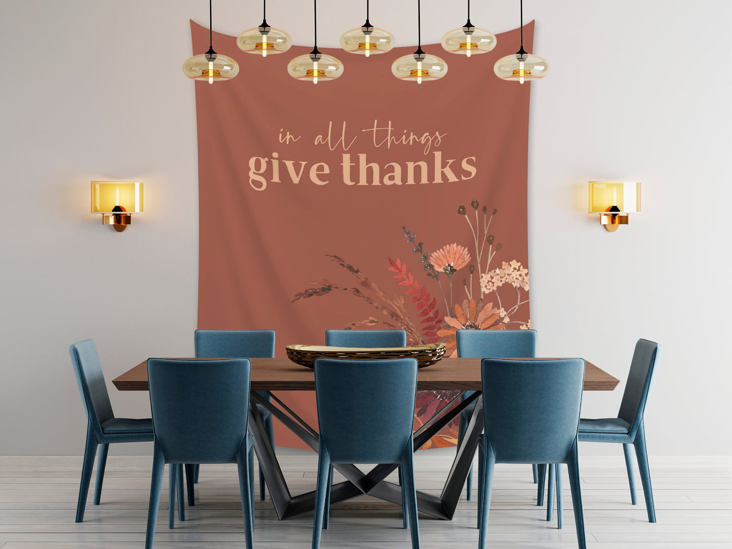 In All Things Give Thanks Boho Fall Wildflower Custom Banner | Custom Friendsgiving Party Backdrop for Balloon Garland | Thanksgiving Décor
