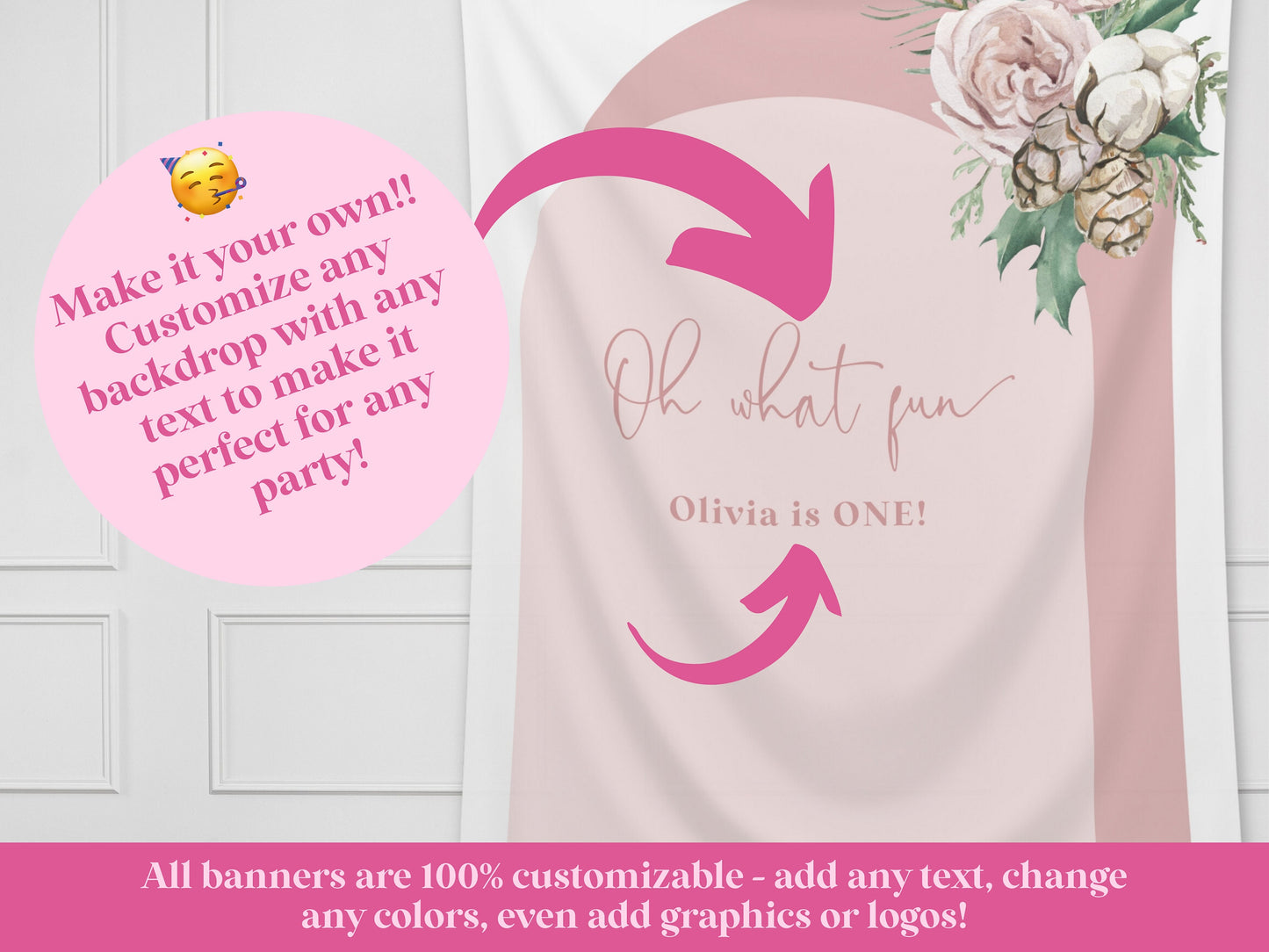 Baby It's Cold Outside Floral Arch Custom Baby Shower Banner | Winter Mistletoe Party Backdrop for Balloon Garland | Woodlands Wonderland