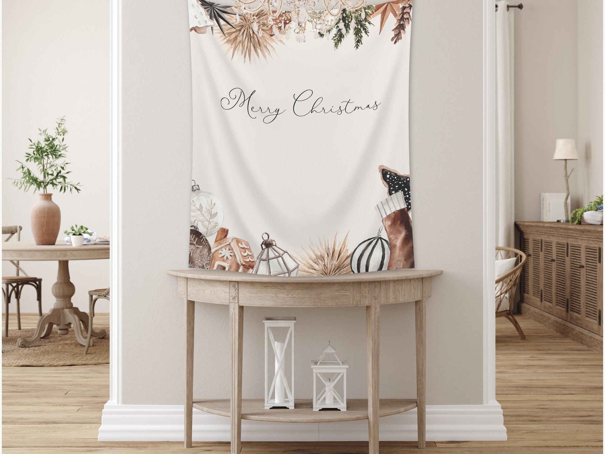 Cozy Chic Custom Holiday Banner | Black Christmas Party Backdrop for Balloon Garland | Rustic Boho Party or Shower Décor | Watercolor Wreath