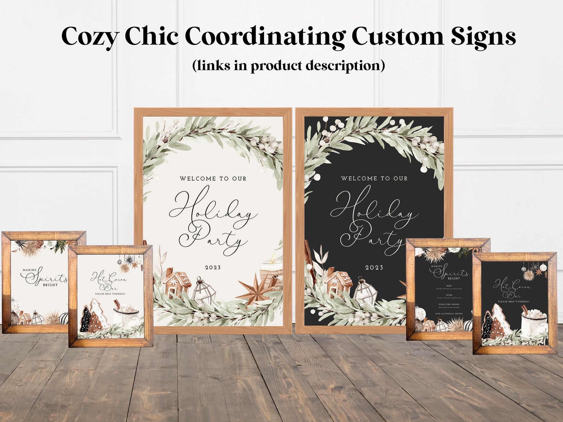 Cozy Chic Custom Holiday Banner | Black Christmas Party Backdrop for Balloon Garland | Rustic Boho Party or Shower Décor | Watercolor Wreath