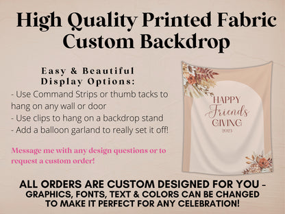 Happy Friendsgiving Boho Arch Fall Floral Custom Banner | Thanksgiving or Friendsgiving Party Backdrop for Balloon Garland | Dried Pampas