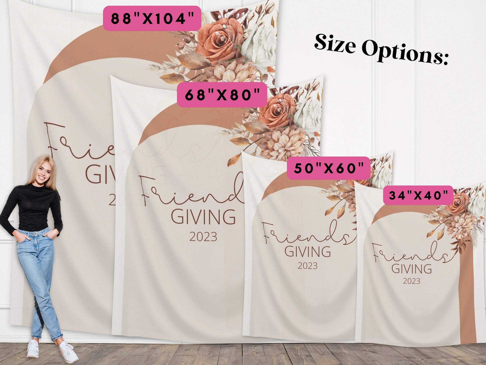 Thanksgiving Boho Arch Fall Floral Custom Banner | Custom Friendsgiving Party Backdrop for Balloon Garland | Thankful for You Baby Shower