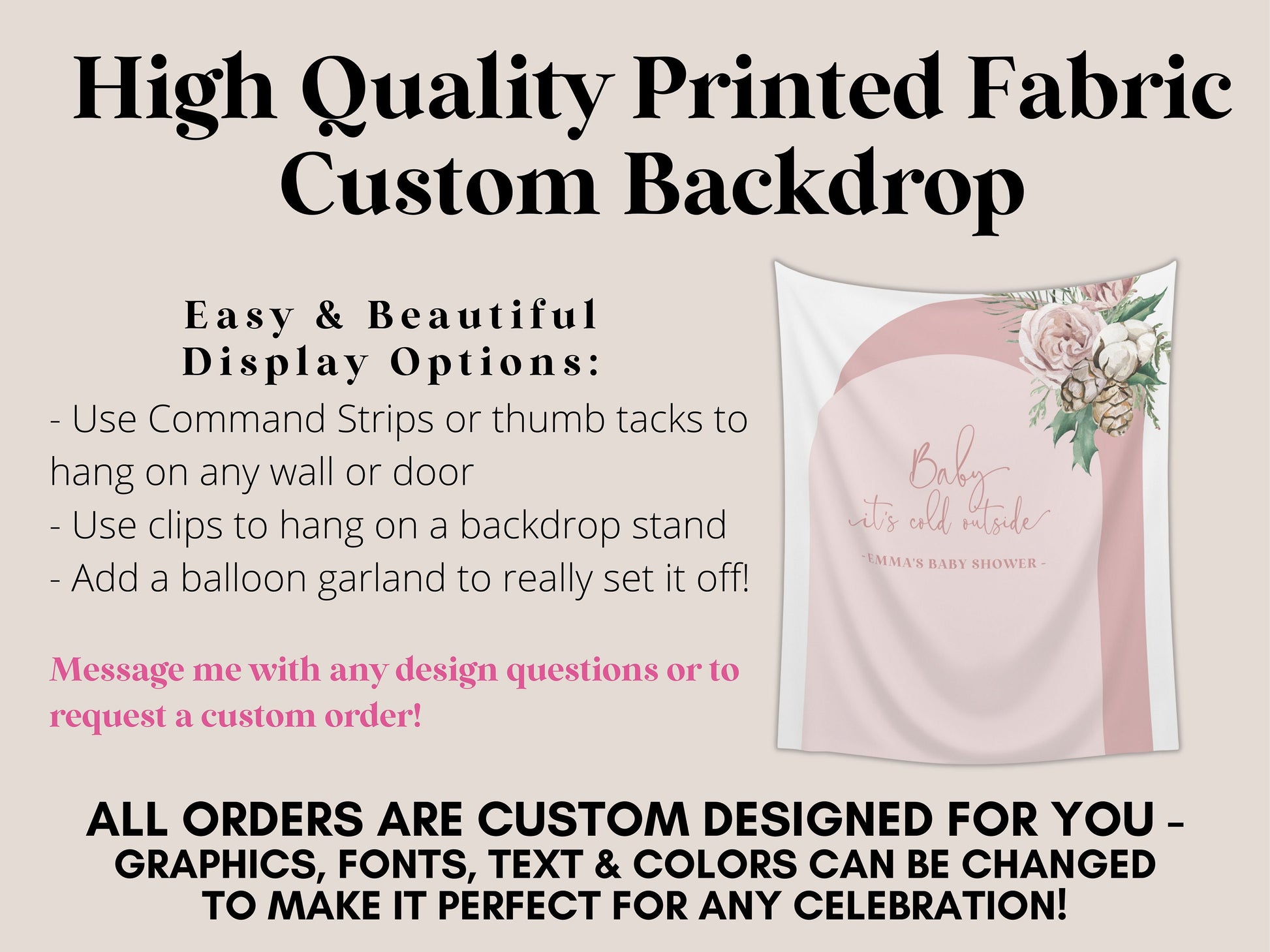 Baby It's Cold Outside Floral Arch Custom Baby Shower Banner | Winter Mistletoe Party Backdrop for Balloon Garland | Woodlands Wonderland