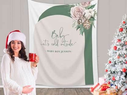 Baby It's Cold Outside Floral Arch Custom Baby Shower Banner | Winter Mistletoe Party Backdrop for Balloon Garland | Woodlands Wonderland