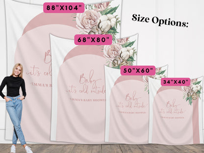 Baby It's Cold Outside Floral Arch Custom Baby Shower Banner | Winter Mistletoe Party Backdrop for Balloon Garland | Woodlands Wonderland