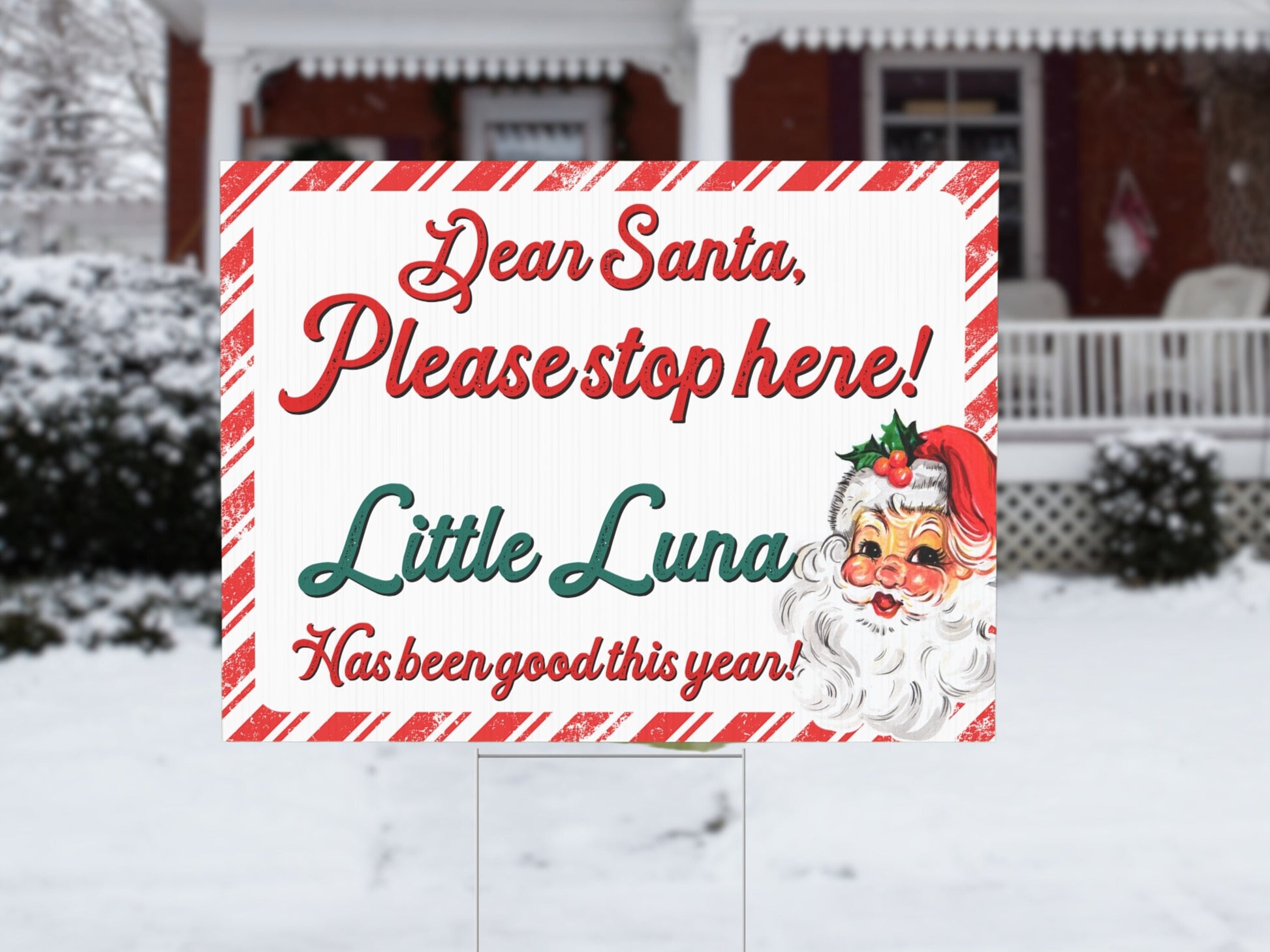 Santa Stop Sign Custom Yard Décor | Retro Pink Christmas Outdoor Sign with Stake | Gift from Elf Scene | Stop Here | Christmas Gift for Kids