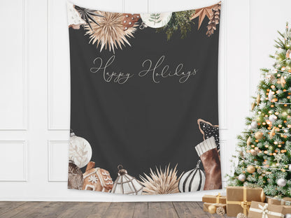 Cozy Chic Custom Holiday Banner | Black Christmas Party Backdrop for Balloon Garland | Rustic Boho Party or Shower Décor | Watercolor Wreath