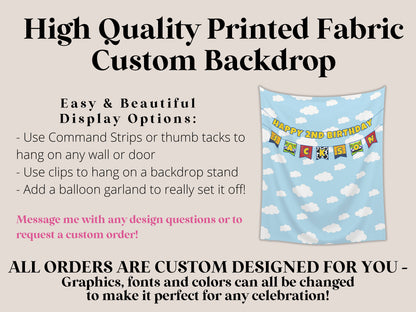 Custom Birthday Story Name Banner | Boy Birthday Party Theme | Wood or Cloud Background | Two Infinity and Beyond | Girl Toy Birthday Party