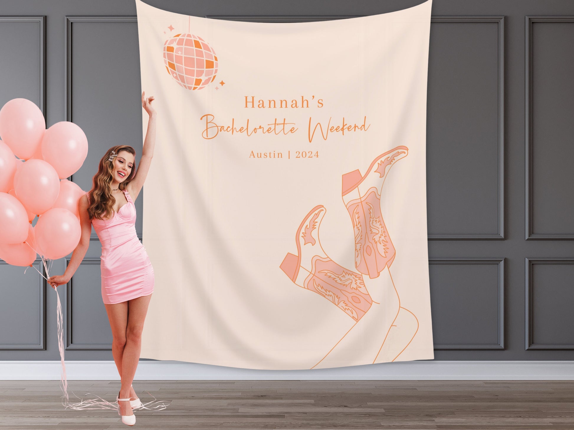 Custom Cowgirl Party Banner | Nashville Bachelorette Party | Personalized Disco Cowgirl Backdrop | Let's Go Girls | Last Rodeo | Western