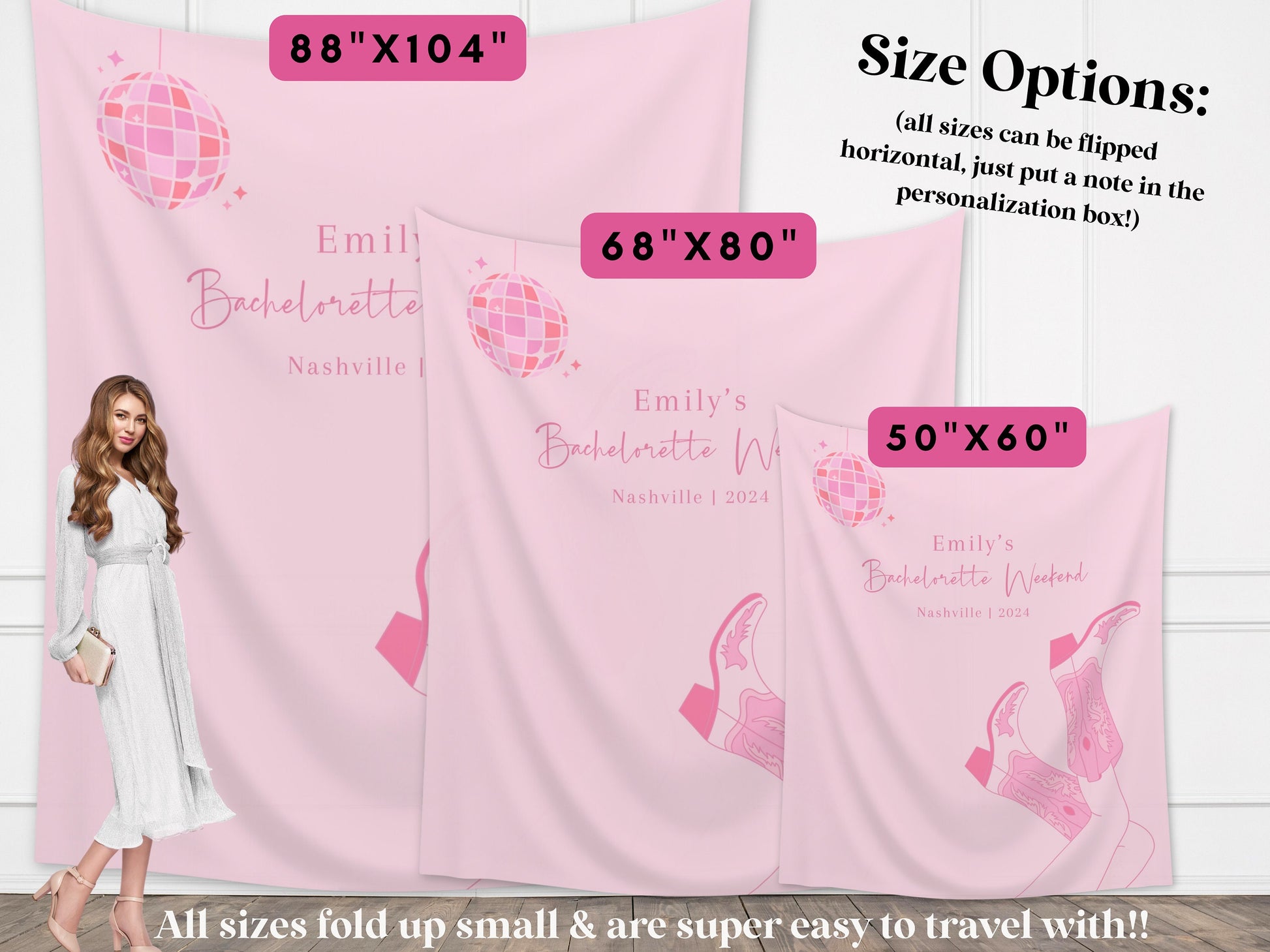 Custom Cowgirl Party Banner | Nashville Bachelorette Party | Personalized Disco Cowgirl Backdrop | Let's Go Girls | Last Rodeo | Western