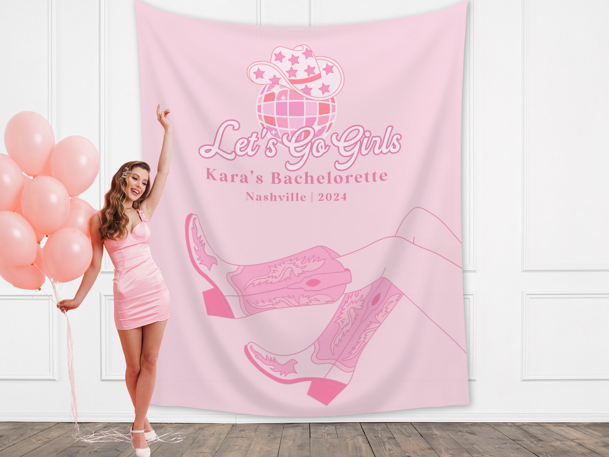 Let's Go Girls Custom Banner | Nashville Bachelorette Party | Personalized Disco Cowgirl Backdrop | | Last Rodeo | Girls Trip | Bride Gift