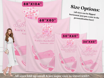 Let's Go Girls Custom Banner | Nashville Bachelorette Party | Personalized Disco Cowgirl Backdrop | | Last Rodeo | Girls Trip | Bride Gift