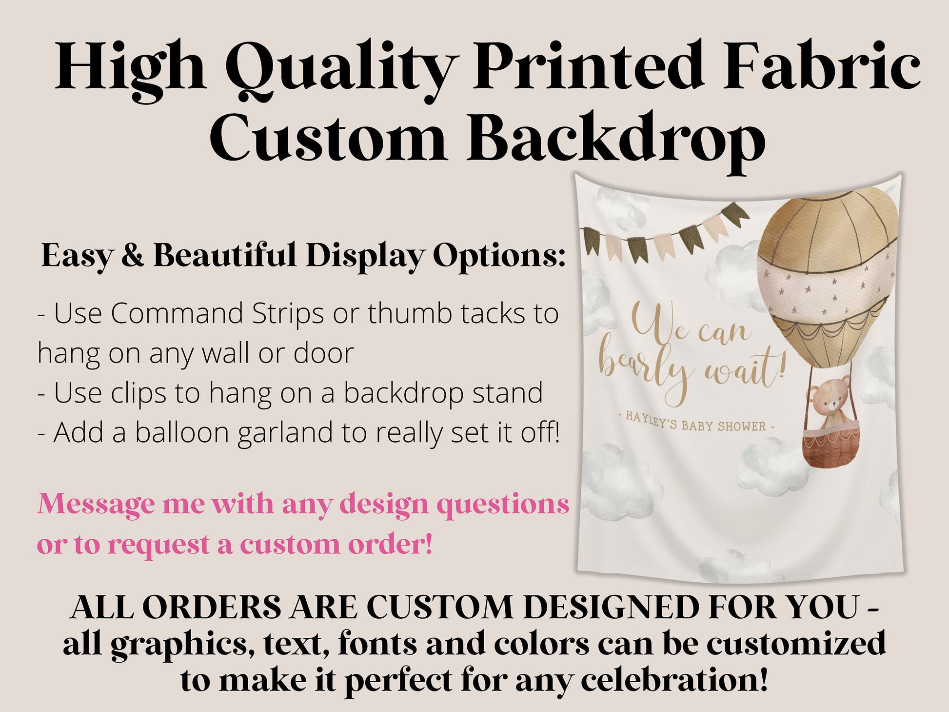 We Can Bearly Wait Custom Banner | Teddy Bear Personalized Baby Shower Backdrop | Gender Neutral Baby Shower or Reveal | Baby Boy Shower