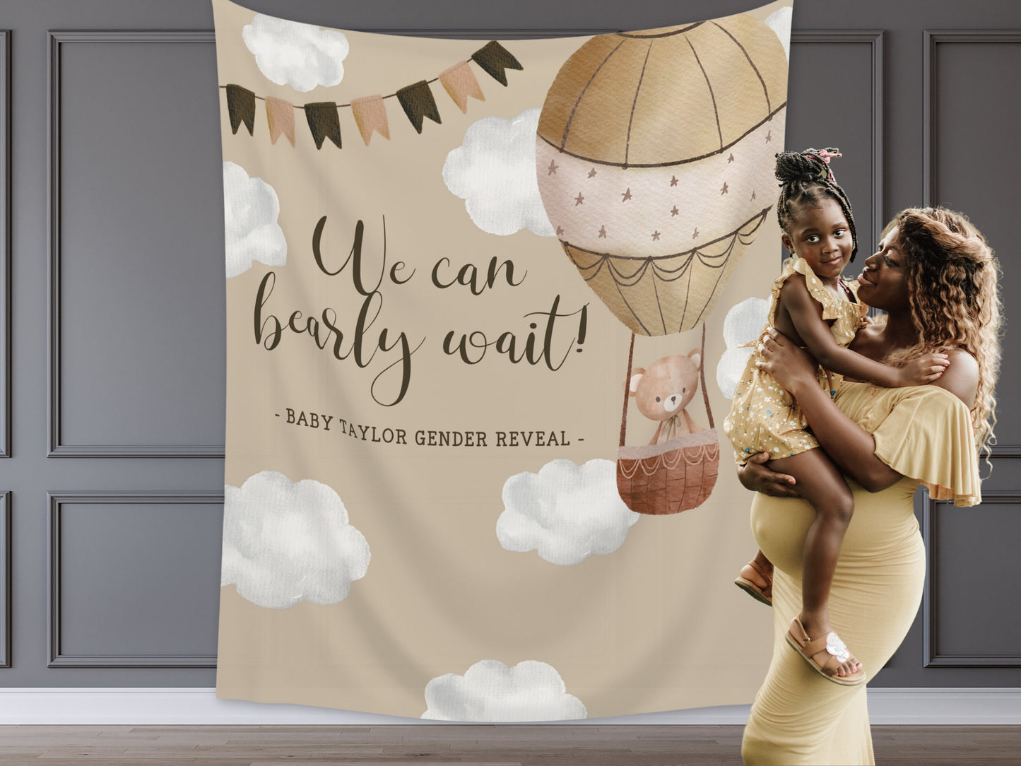 We Can Bearly Wait Custom Banner | Teddy Bear Personalized Baby Shower Backdrop | Gender Neutral Baby Shower or Reveal | Baby Boy Shower