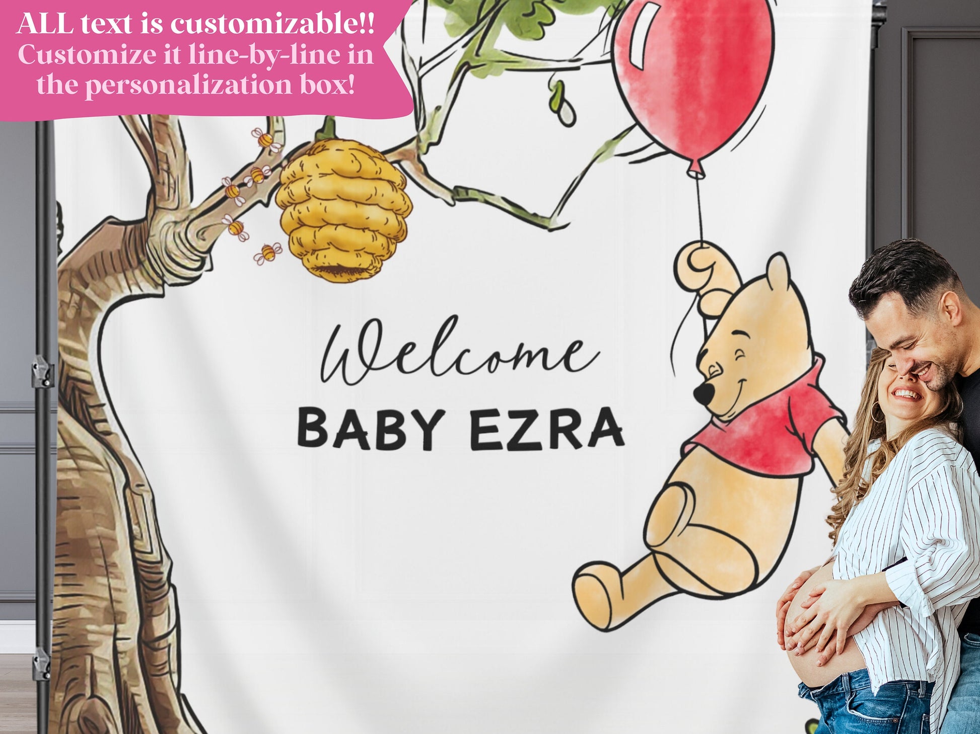 BLUE BALLOON WINNIE the Pooh Baby Shower Backdrop Banner Background BLUE BALLOON WINNIE the Pooh Baby Shower Backdrop Banner Background