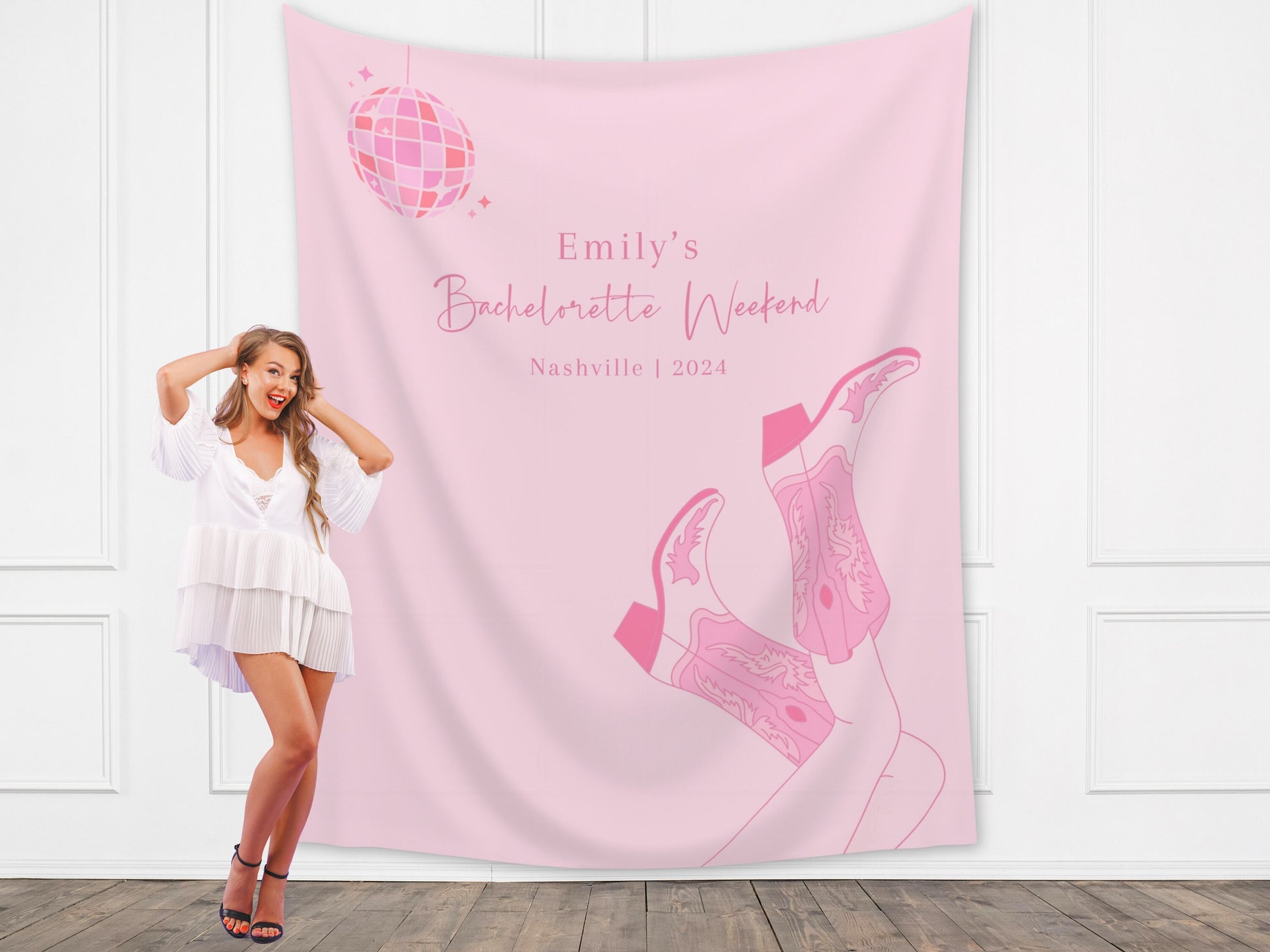 Custom Cowgirl Party Banner | Nashville Bachelorette Party | Personalized Disco Cowgirl Backdrop | Let's Go Girls | Last Rodeo | Western