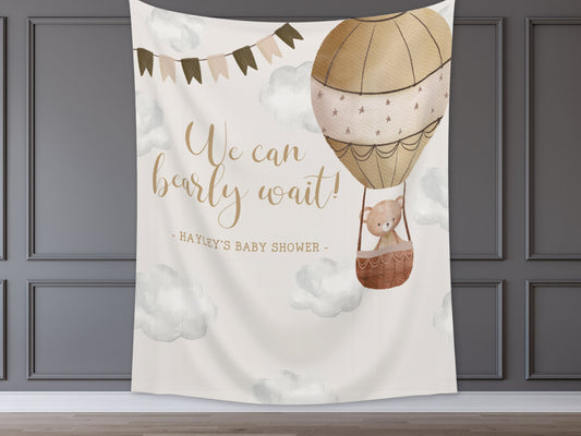 We Can Bearly Wait Custom Banner | Teddy Bear Personalized Baby Shower Backdrop | Gender Neutral Baby Shower or Reveal | Baby Boy Shower