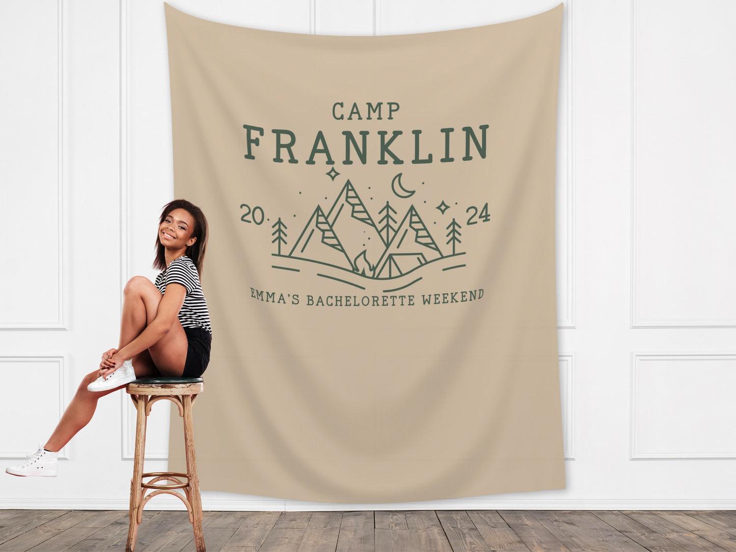 Camp Bachelorette Party Personalized Banner | Bride Last Name Lake Party Décor | Wild in the Woods Sign | Camping Bachelorette | Bridal Gift