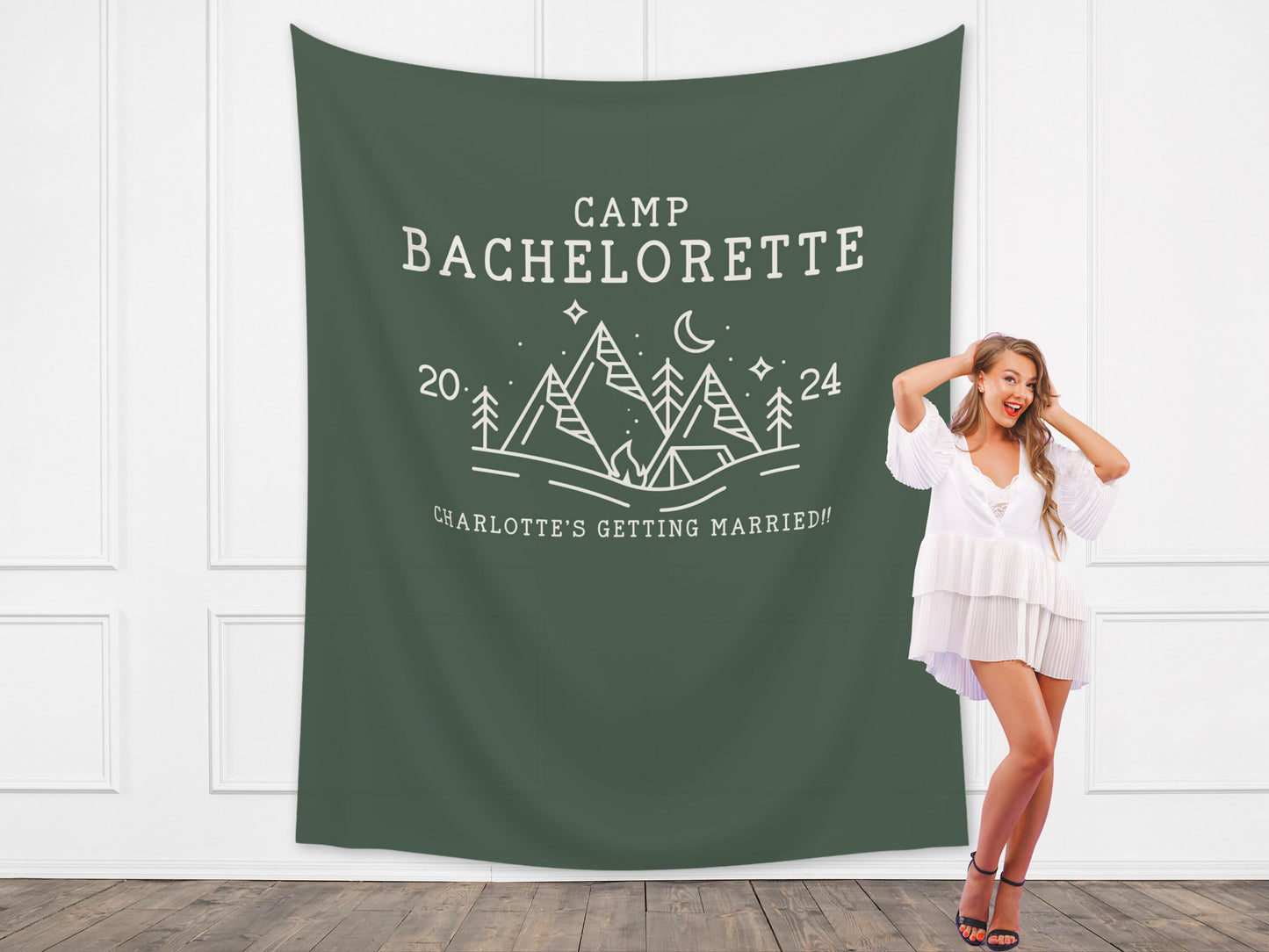 Camp Bachelorette Party Personalized Banner | Bride Last Name Lake Party Décor | Wild in the Woods Sign | Camping Bachelorette | Bridal Gift