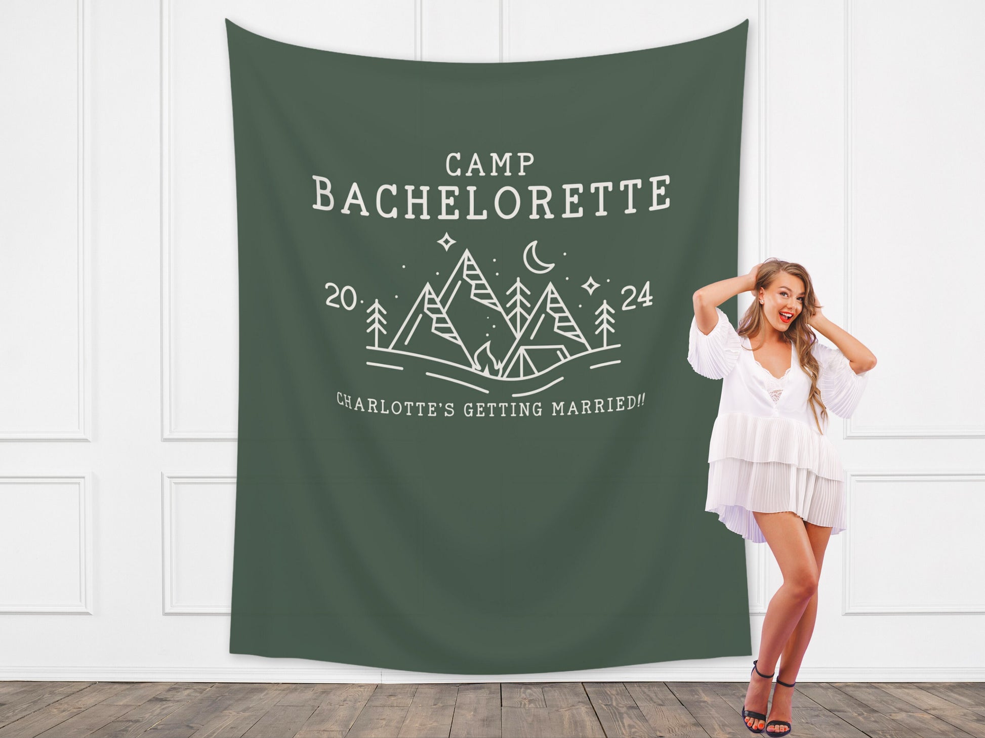 Camp Bachelorette Party Personalized Banner | Bride Last Name Lake Party Décor | Wild in the Woods Sign | Camping Bachelorette | Bridal Gift