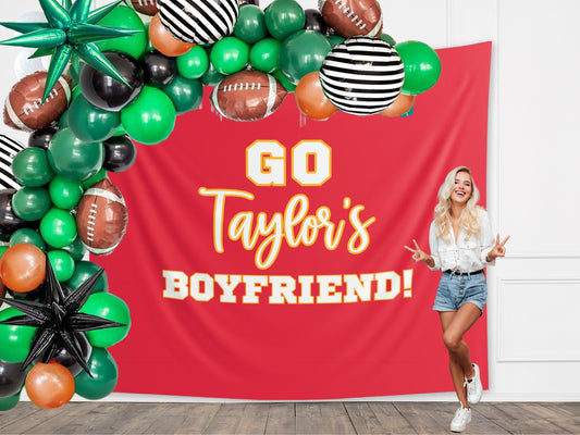 Go Taylor's Boyfriend Banner | Super Bowl LVIII Party Décor | In My Chiefs Era | Taylor & Travis | 2024 Superbowl Backdrop for Balloon Arch