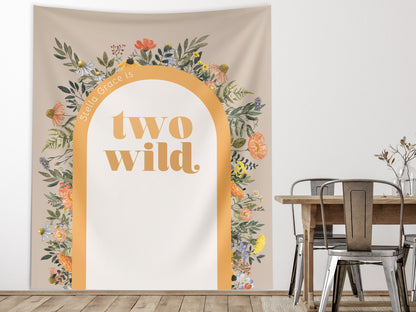 Two Wild Custom Text Backdrop, She's a Little Wildflower, Custom 2nd Birthday Party Backdrop, Girl Birthday, Boho Birthday, Retro Flowers