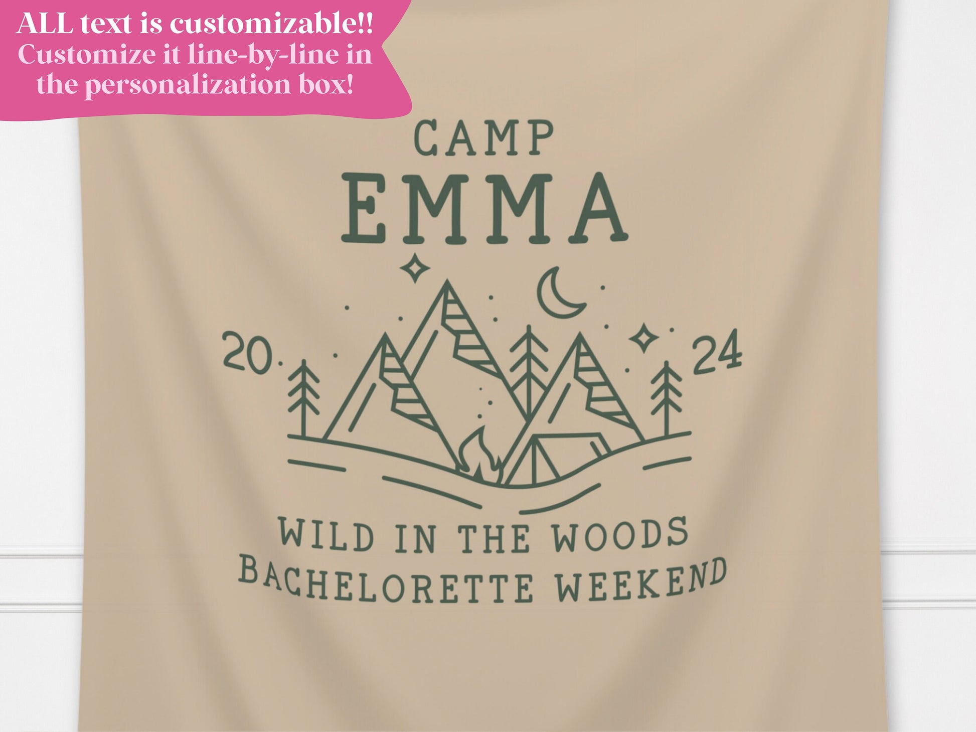 Camp Bachelorette Party Personalized Banner | Bride Last Name Lake Party Décor | Wild in the Woods Sign | Camping Bachelorette | Bridal Gift