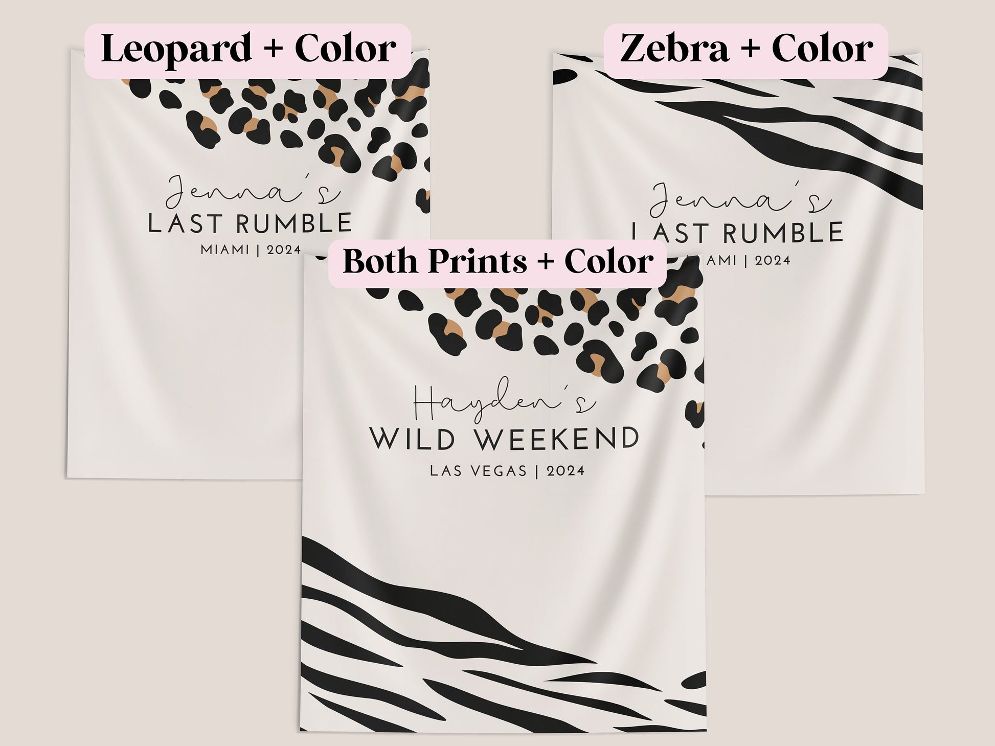 Wild Weekend Bachelorette Party Custom Banner, Last Rumble, Wild Jungle Leopard Print Bachelorette Backdrop Décor, Leopard Print, Zebra