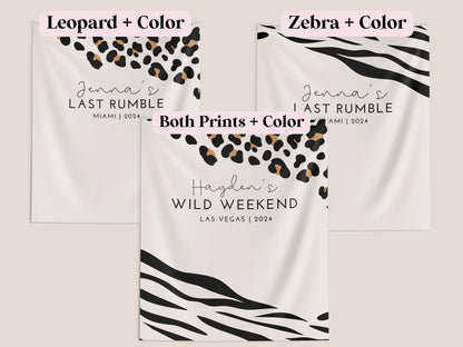 Wild Weekend Bachelorette Party Custom Banner, Last Rumble, Wild Jungle Leopard Print Bachelorette Backdrop Décor, Leopard Print, Zebra