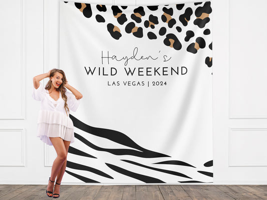Wild Weekend Bachelorette Party Custom Banner, Last Rumble, Wild Jungle Leopard Print Bachelorette Backdrop Décor, Leopard Print, Zebra