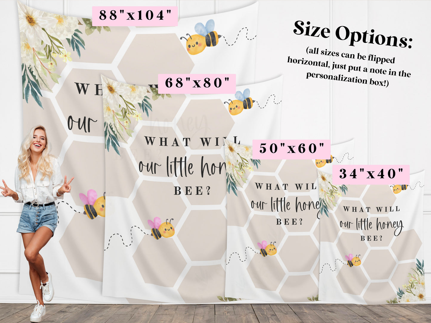 What Will Baby Bee Custom Banner | Neutral Bumble Bee Décor | A Little Honey Bee Personalized Baby Shower, Gender Reveal Backdrop |
