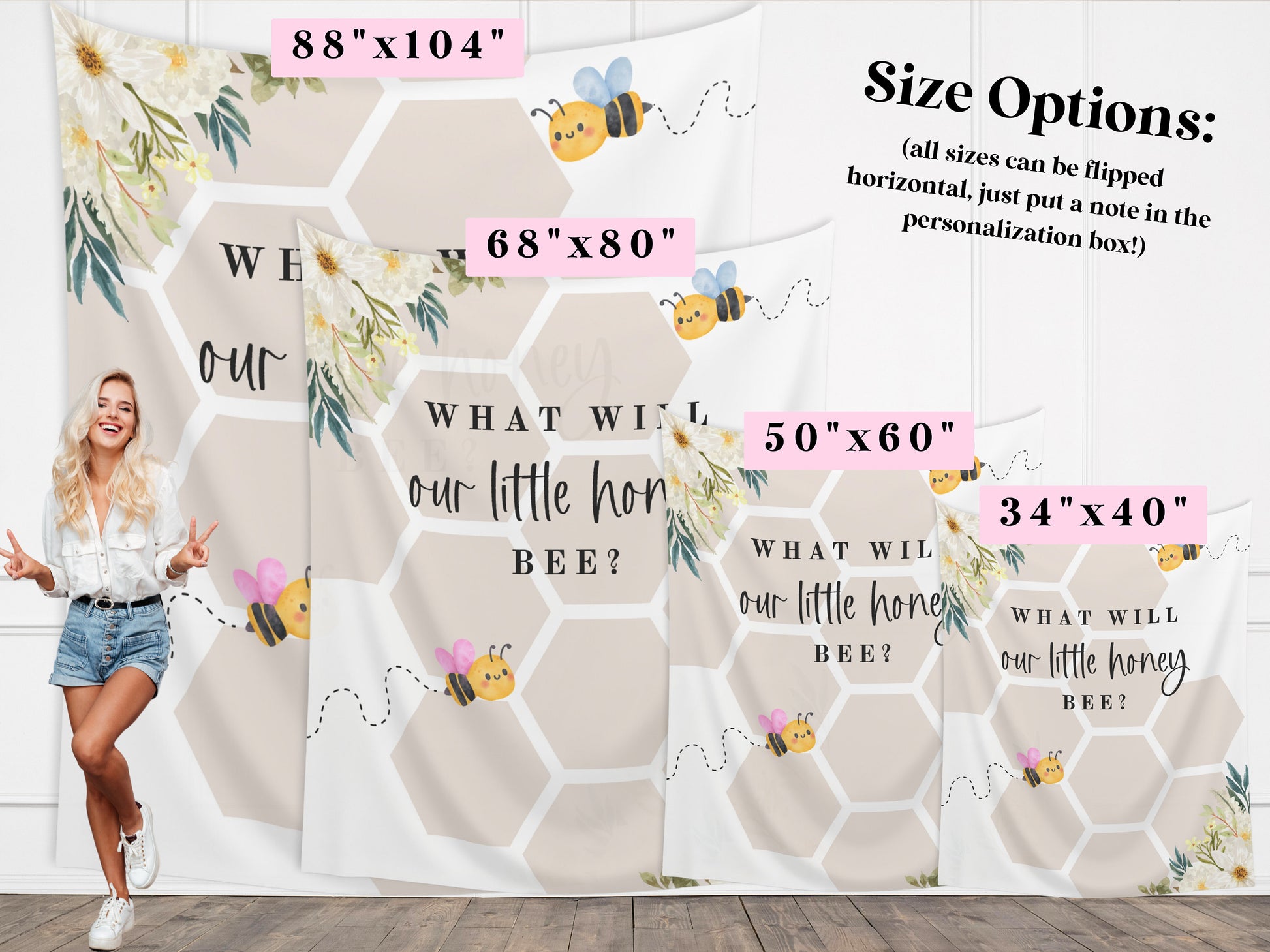 What Will Baby Bee Custom Banner | Neutral Bumble Bee Décor | A Little Honey Bee Personalized Baby Shower, Gender Reveal Backdrop |