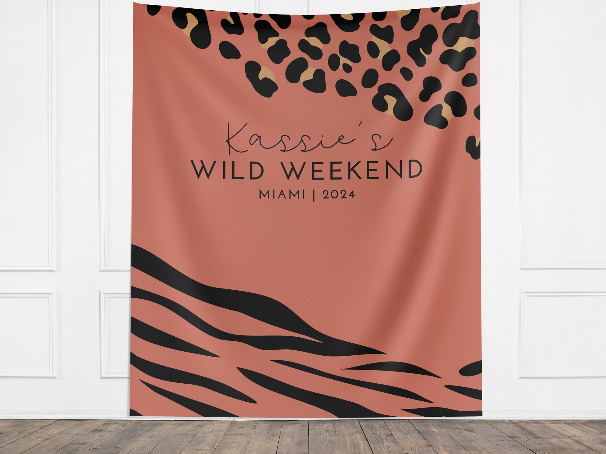 Wild Weekend Bachelorette Party Custom Banner, Last Rumble, Wild Jungle Leopard Print Bachelorette Backdrop Décor, Leopard Print, Zebra