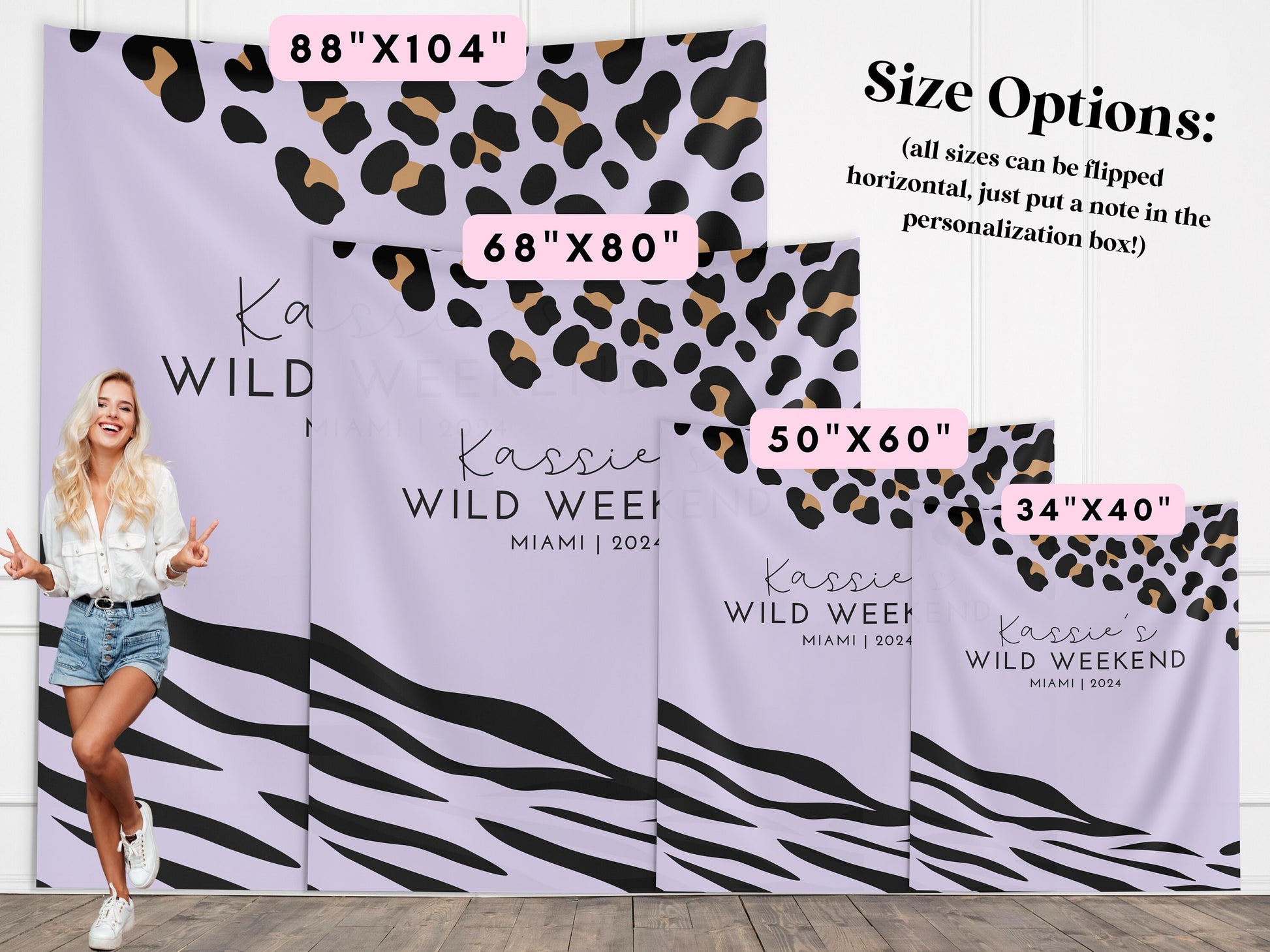 Wild Weekend Bachelorette Party Custom Banner, Last Rumble, Wild Jungle Leopard Print Bachelorette Backdrop Décor, Leopard Print, Zebra